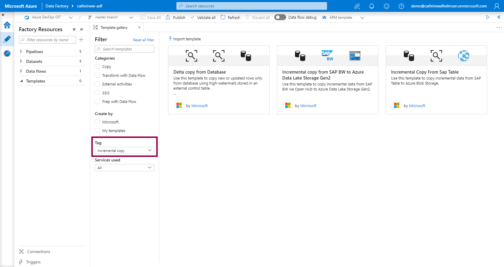 Screenshot of the template gallery, highlighting how to filter templates by tags
